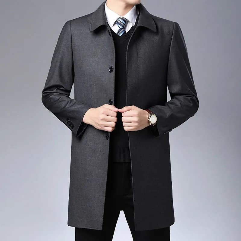 Middle-Aged & Elderly Trench Coat Men's Mid-Long Spring Autumn Plus Size Thin Men's Business Casual Autumn Jacket Plaid Cape Men