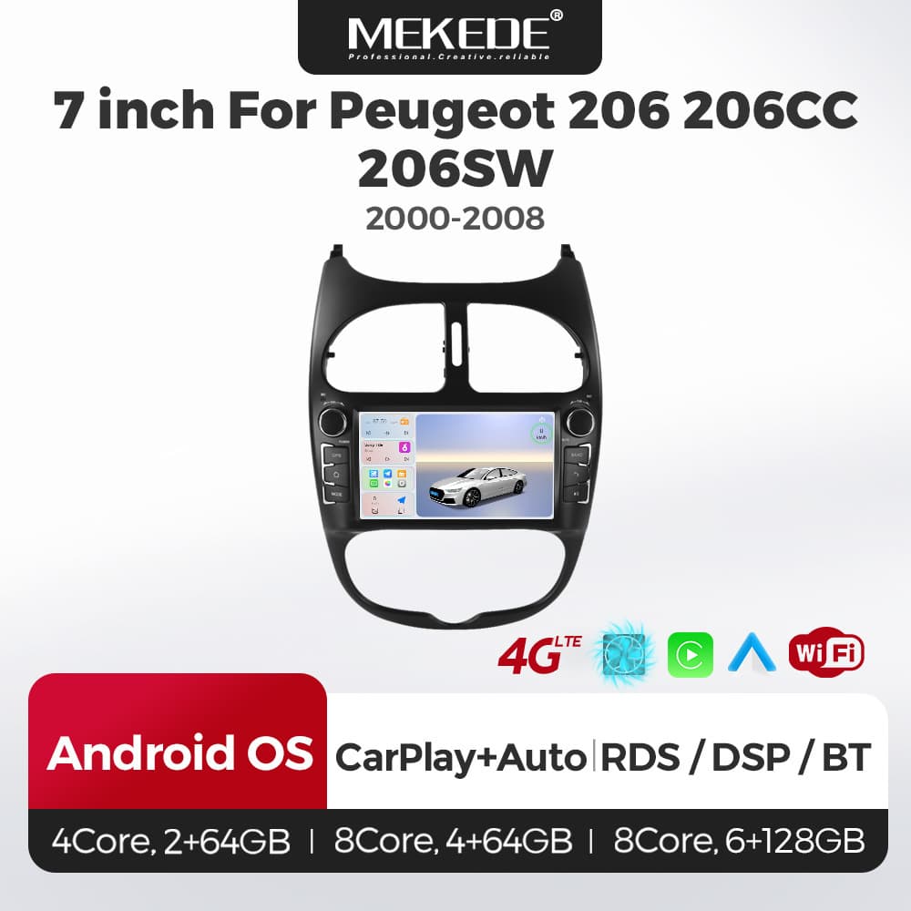 Compatible with Peugeot 206 C 2000-2008 Upgrade to 7-inch Android Rearview Bluetooth Carplay Navigation Screen