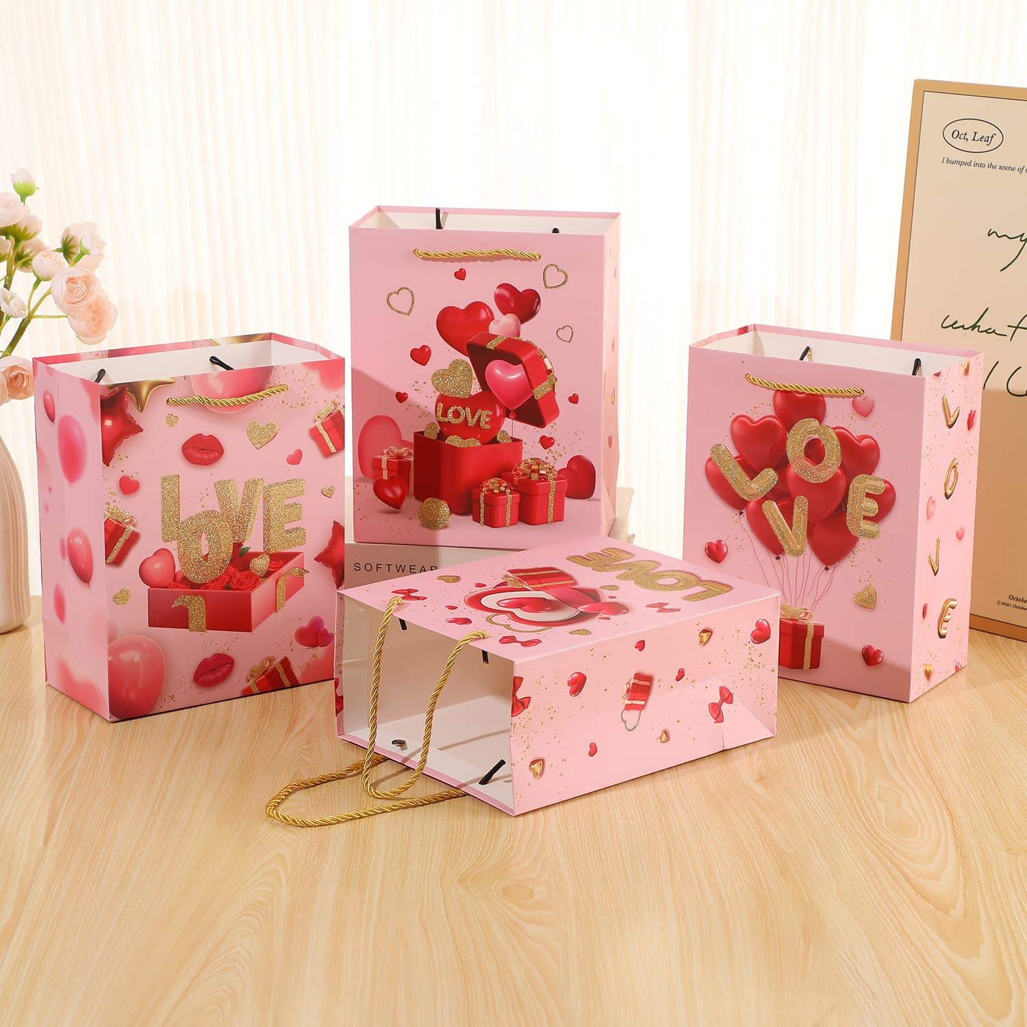 New Cross-Border Hot Stamp Love Heart Valentine's Day Series Fine Paper Bag Clothing Handbag Gift Packaging Stock Paper Bag