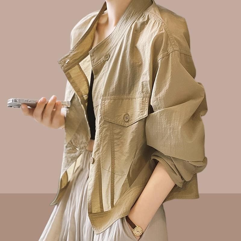 Lightweight sun protection clothing jacket for women 2025 summer new design short style small casual long-sleeved cardigan shirt