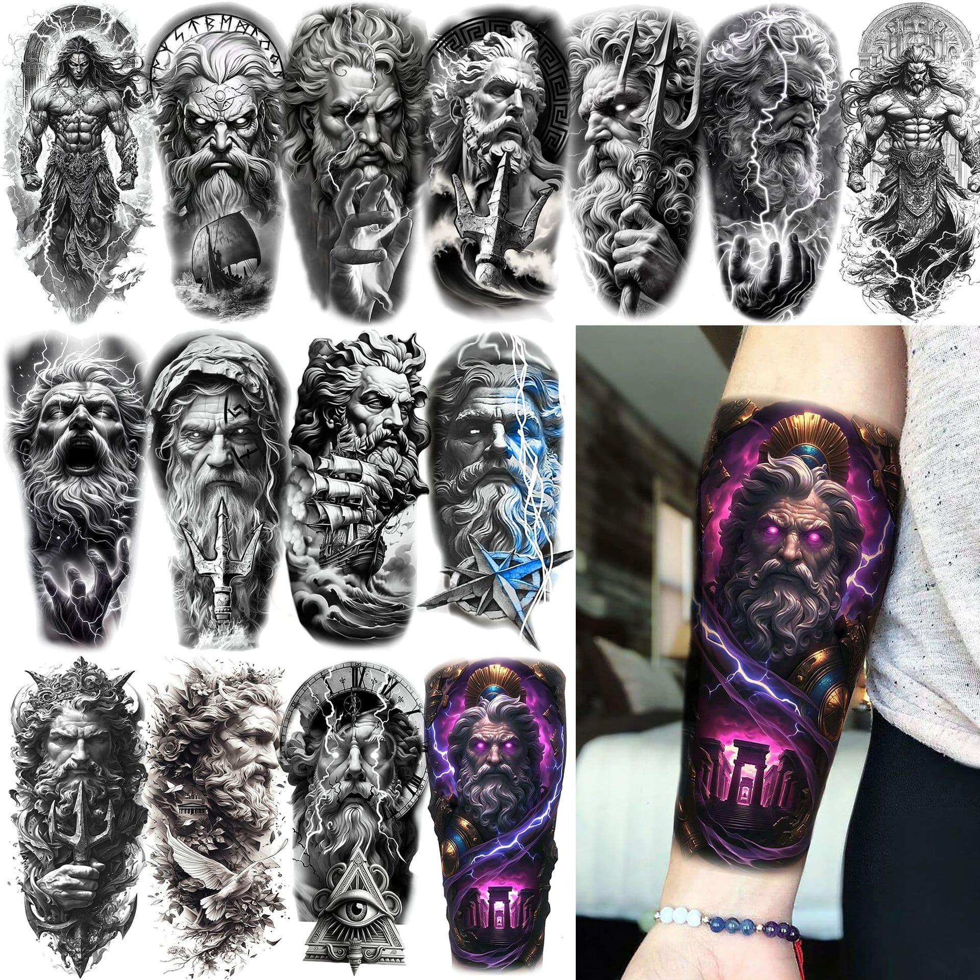 New Cross-Border Zeus Tattoo Sticker Waterproof Realistic Arm Calf Temporary Tattoo Sticker TEMU European and American Tattoo