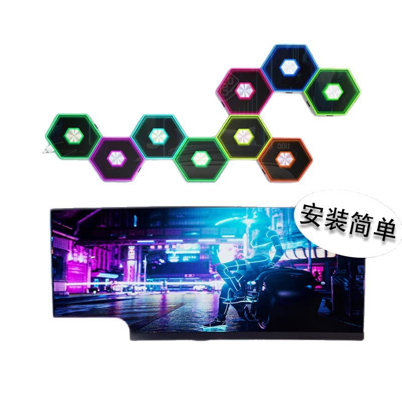 DIY Hexagonal RGB Gaming Atmosphere Decorative Light with Sound Pickup, Bluetooth Remote Control, Smart Thousand-Layer Mirror Quantum Light