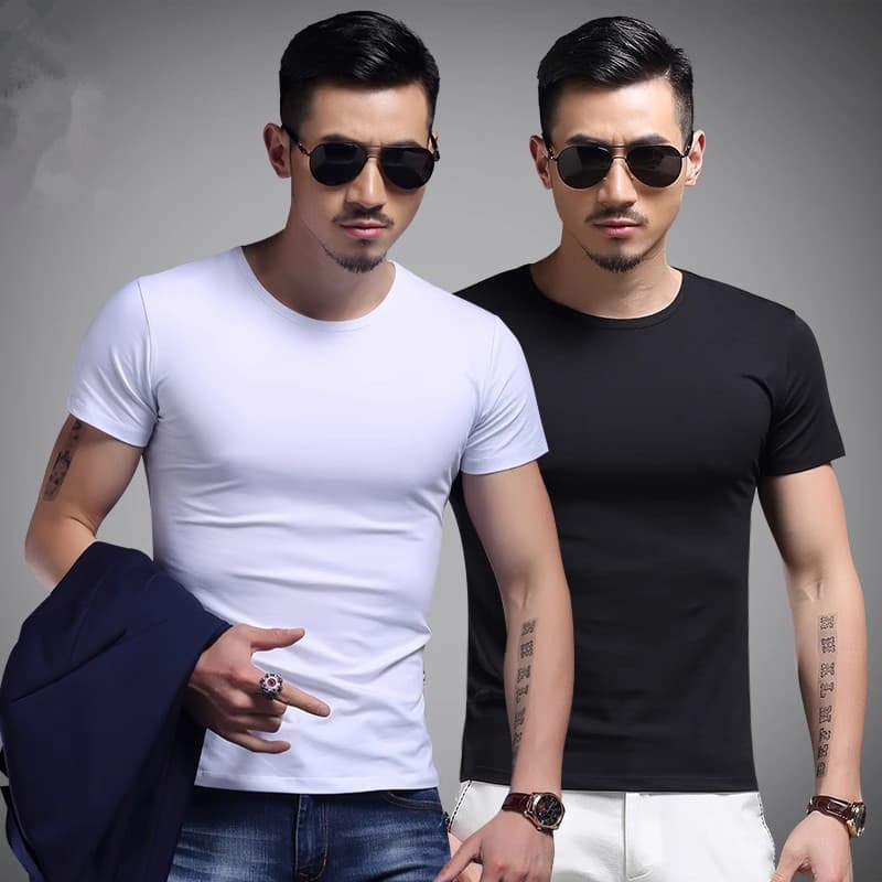 Modal Ice Silk Cotton Short Sleeve T-Shirt Men V-Neck Solid Black Summer Ice-Feel Quick-Dry Slim Fit Half Sleeve Undershirt