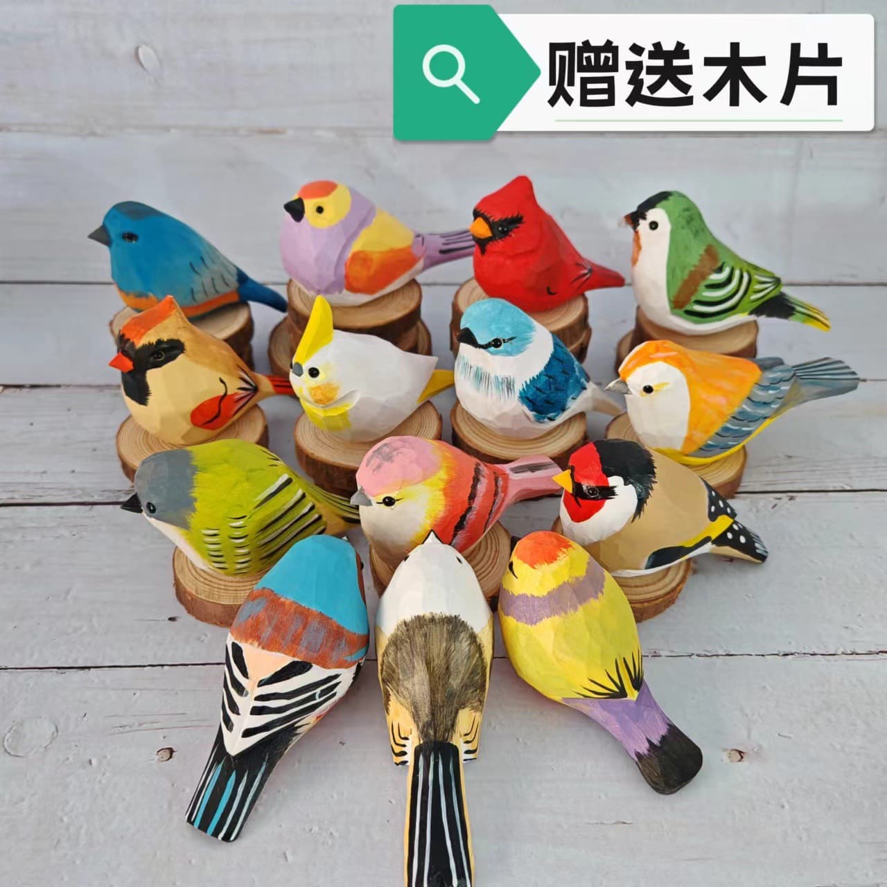 Hand-painted carved wooden cute cartoon plump bird colorful bird desktop office ornament craft decoration