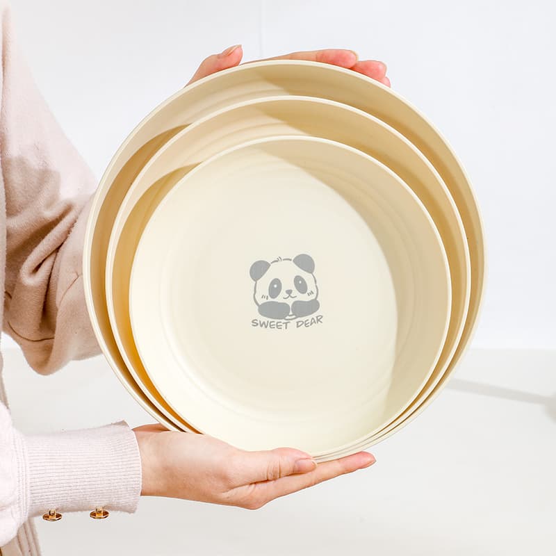Cartoon Bear Round Plate Cute Cream Round Plate Home Kids Dinner Plate Plastic Fruit Plate Bone Disc