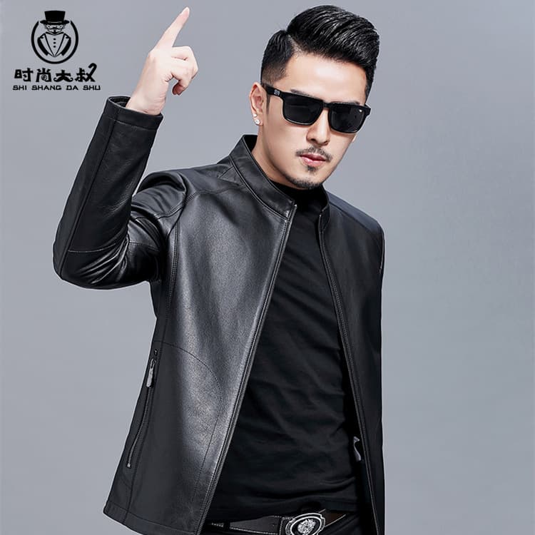 Men's Stand Collar Leather Jacket, Spring/Autumn 2025 New Trendy Thin Autumn/Winter Motorcycle Soft PU Leather Jacket
