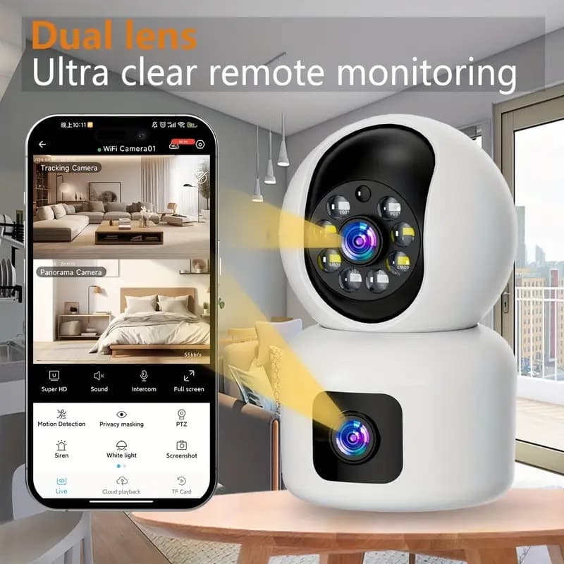 Wireless Double Lens Smart Camera Surveillance Home Use 4G Remote Large White Monitor Camera Boat Equipment Accessories