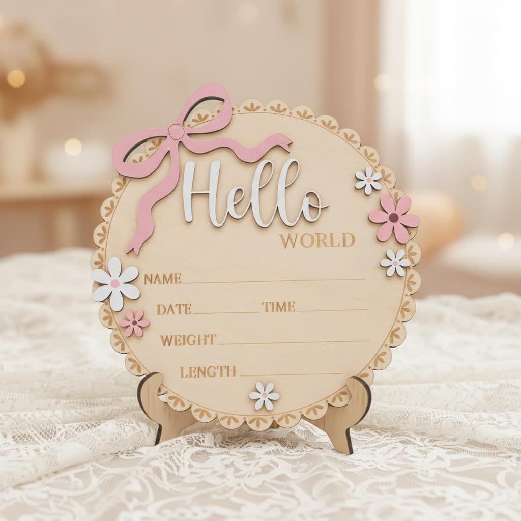 Amazon HelloWorld Baby Birth Keepsake Sign Newborn Milestone Photo Prop Wooden Craft