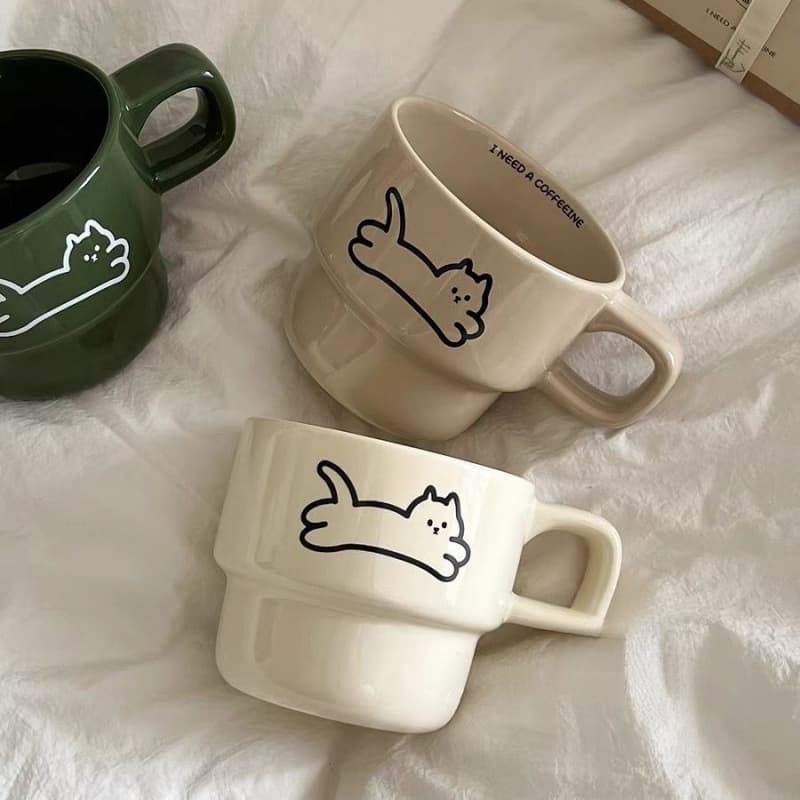 New Cute Cat Cup Dog Couple Stackable Mug High Temperature Resistant Ceramic Coffee Water Cup