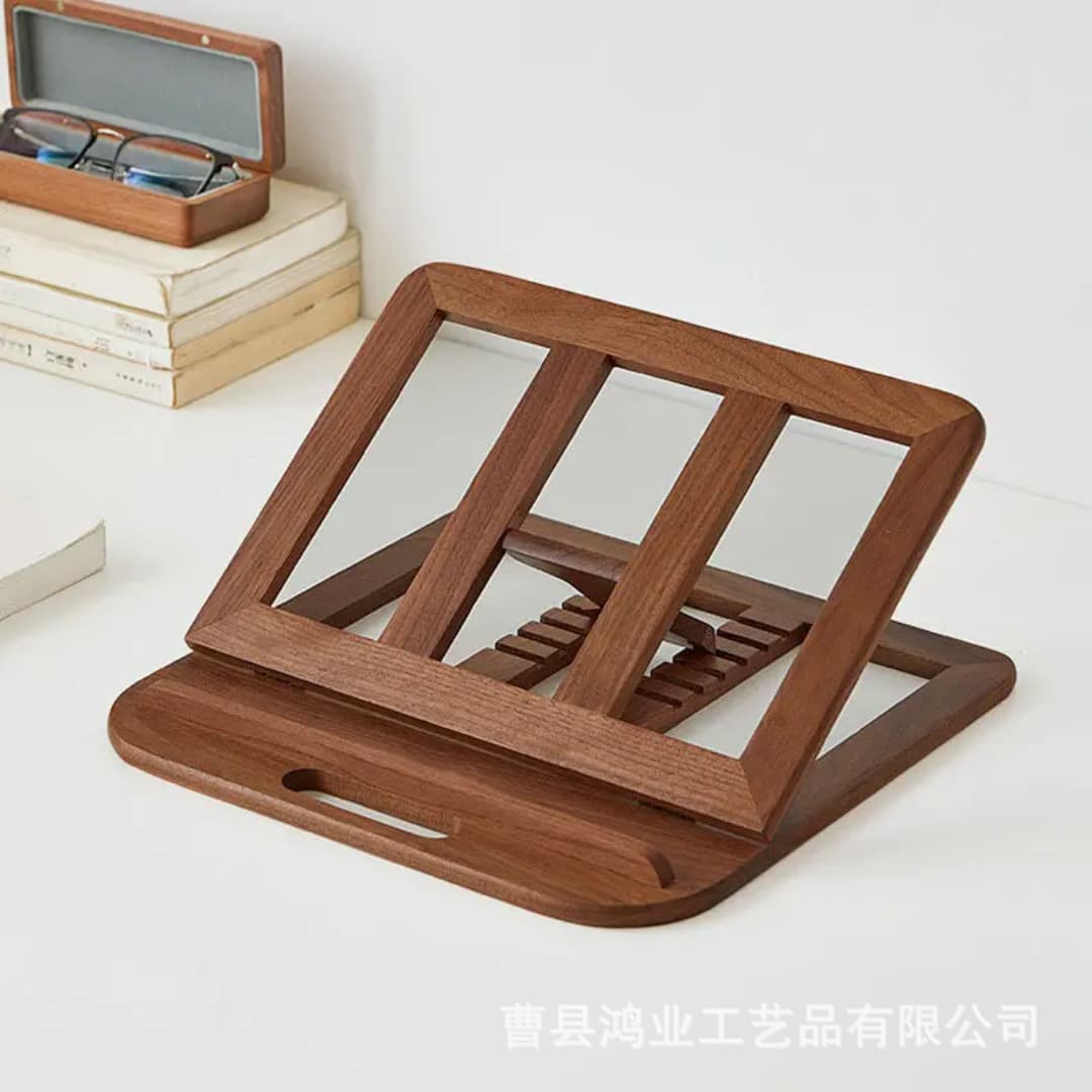 Wooden Adjustable Laptop Stand with Cooling and Folding Function, Suitable for Home, Desktop, and Student Reading/Book Storage