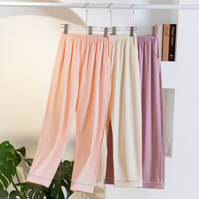 Women's Summer Cotton Pajama Pants, Skin-Friendly, Breathable, Solid Color, Casual, Elastic Waist, Cool and Comfortable for Home Wear, Can Also Be Worn Outside