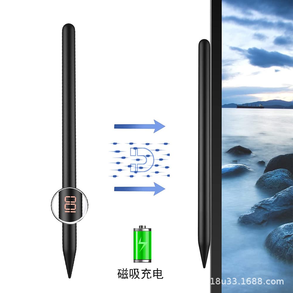 Active Capacitive Pen Wireless Charging Black Magnetic Attachment Compatible with iPad Pencil Second Generation Stylus Magnetic Charging