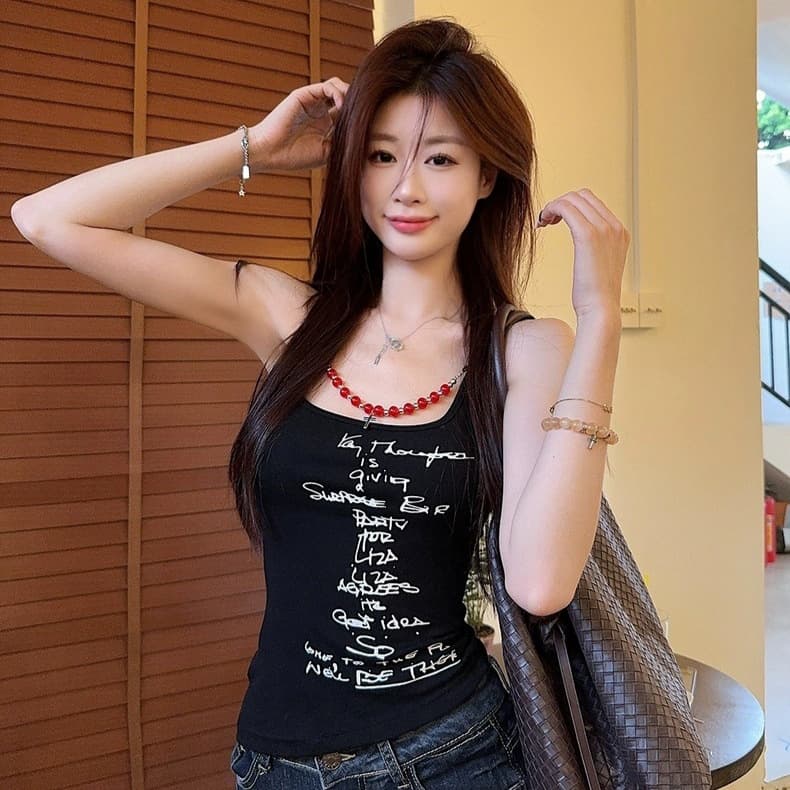 946# Summer New Sweet and Spicy Letter Print Necklace Detachable Camisole Slim Fit Bra with Pads Versatile