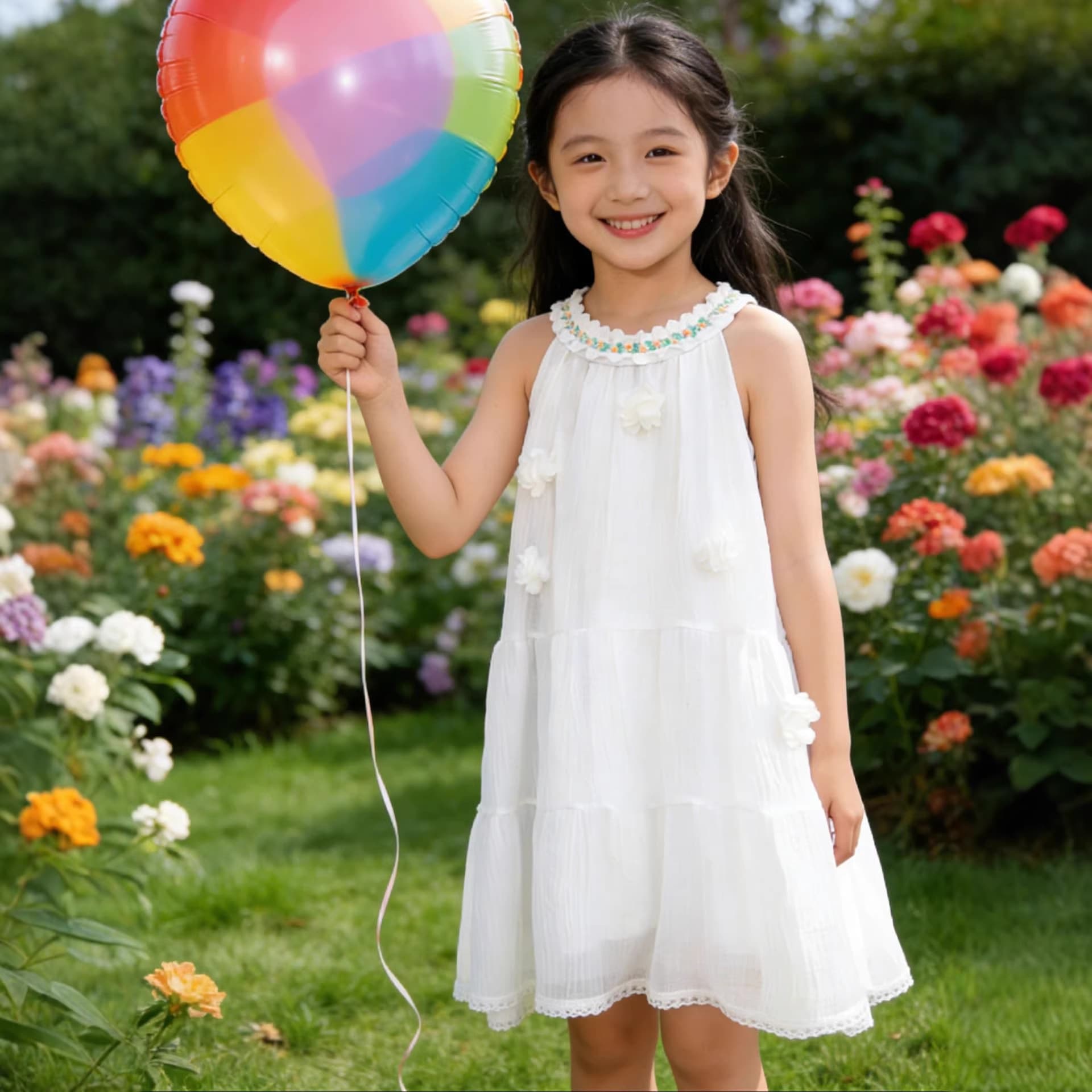 2026 Spring New Children's Tie-Dye White Dress Girl Skirt White Dress Kids Halter Dress