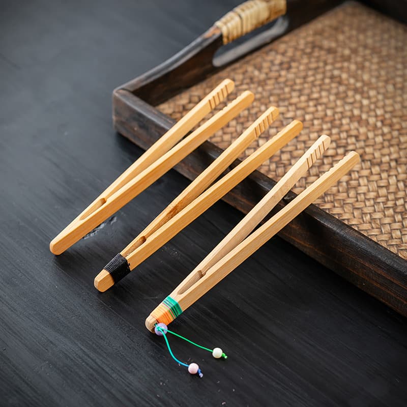 Hand-Tied Natural Bamboo Tea Tongs, Heat & Slip Resistant Cup Tongs, Chinese Style Tassel Tweezers, Kung Fu Tea Accessories