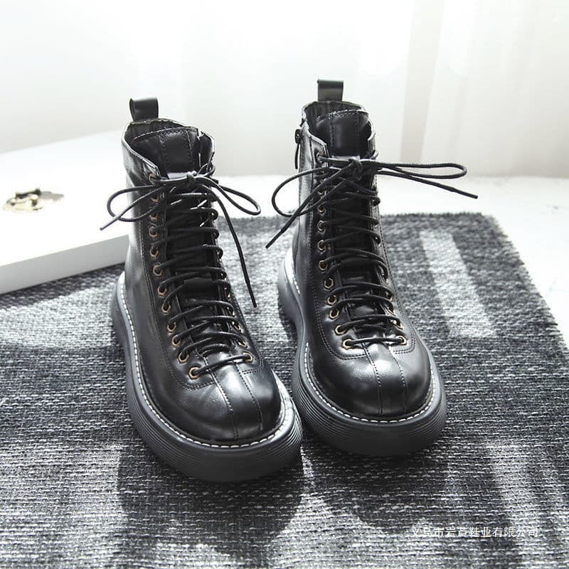 Thick-soled Martin Boots Women's 2022 Autumn Winter New Single Boots British Style Round Toe Short Boots Slim Motorcycle Boots