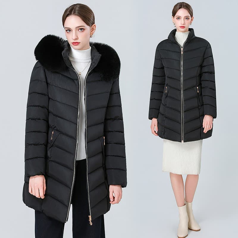 2026 winter new Korean style women's cotton-padded coat, women's mid-length slim-fitting cotton-padded jacket, large fur collar, down-padded coat, women's coat