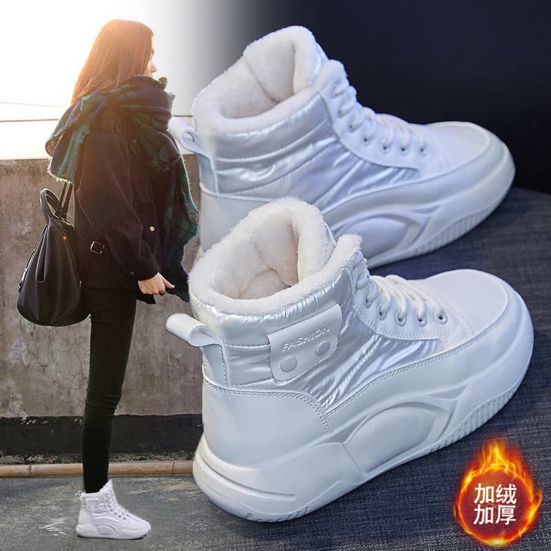 Factory Wholesale Fleece-Lined High Top Women's Snow Boots 2024 Winter New Fleece-Lined Ins Korean Style Warm Casual Cotton Shoes