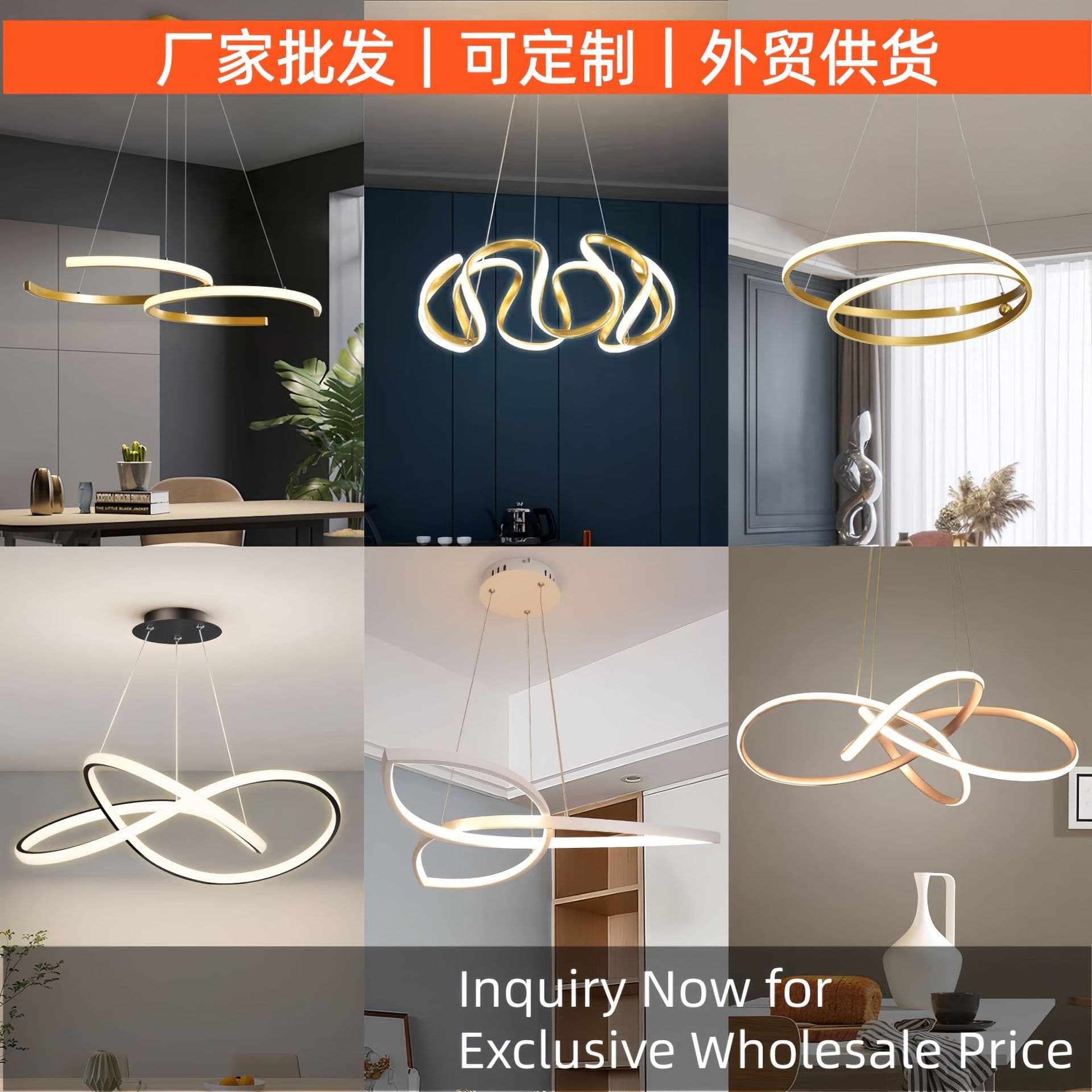 Zhongshan Factory Modern Simple Ring Chandelier Creative Art Line LED Dining Chandelier Living Room Bedroom Lamps