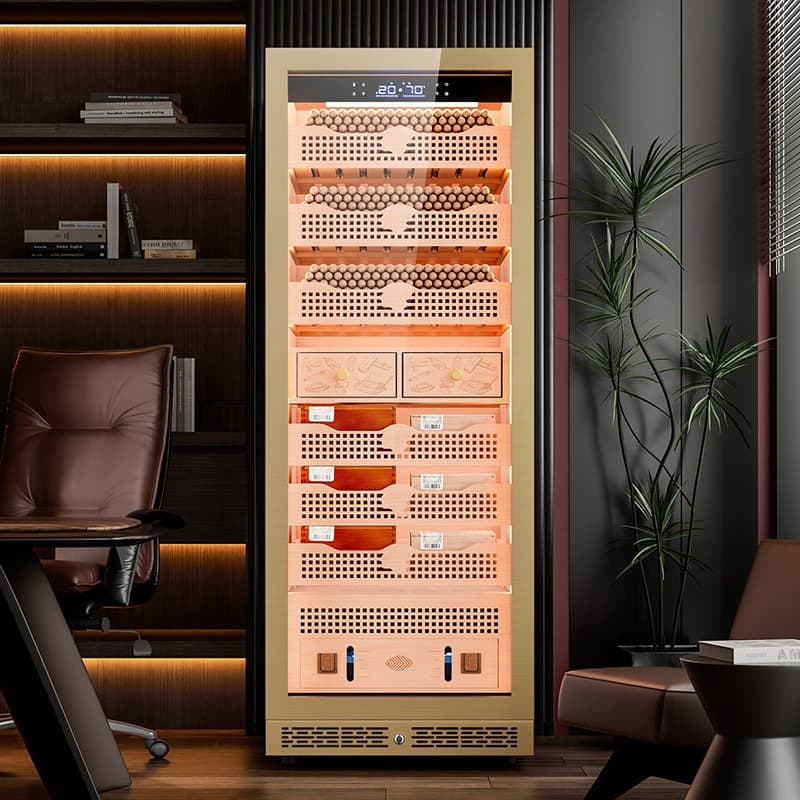Qielong 608C Cigar Humidifier: Smart Compressor, WiFi, Constant Temperature and Humidity, Cedarwood, Alcohol-Based Hydrator, Ammonia-Free Cigar Humidifier