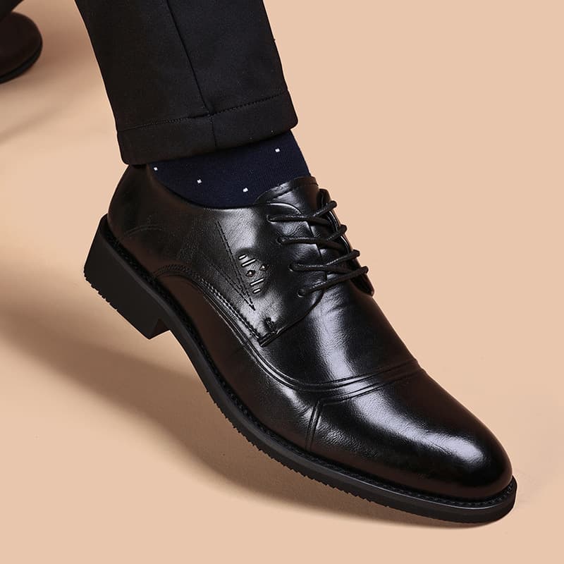 Men's Business Formal Casual Lace-Up Height-Increasing Genuine Leather British Pointed-Toe Black Autumn Youth Korean-Style Shoes
