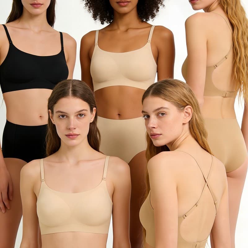 Summer Seamless U-Shape Deep Back Bra Thin Wire-Free Comfortable Strapless Cross Back Bra Set