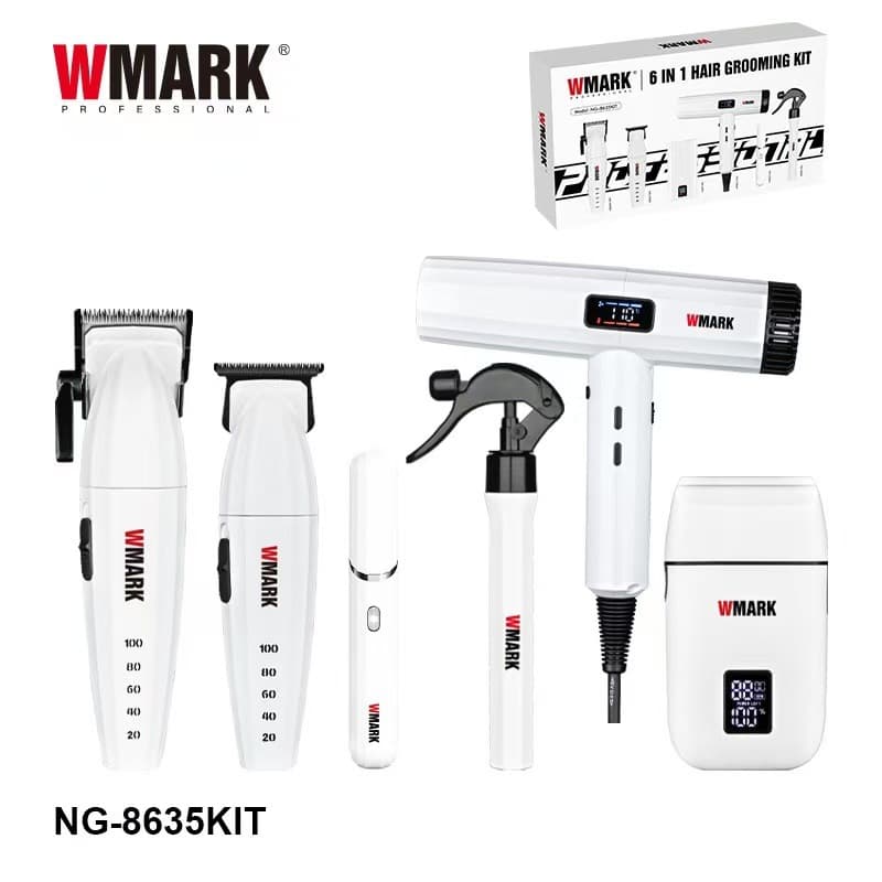 WMARK Professional 6-in-1 Home Hair Clipper & Grooming Tool Set, Electric Trimmer with USB Charging, Engraving Clipper