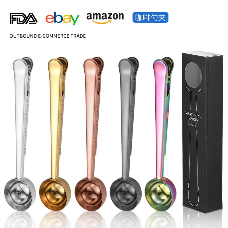 Stainless steel graduated coffee measuring spoon, multi-functional food sealing clip, seasoning spoon, milk powder measuring spoon, baking tool