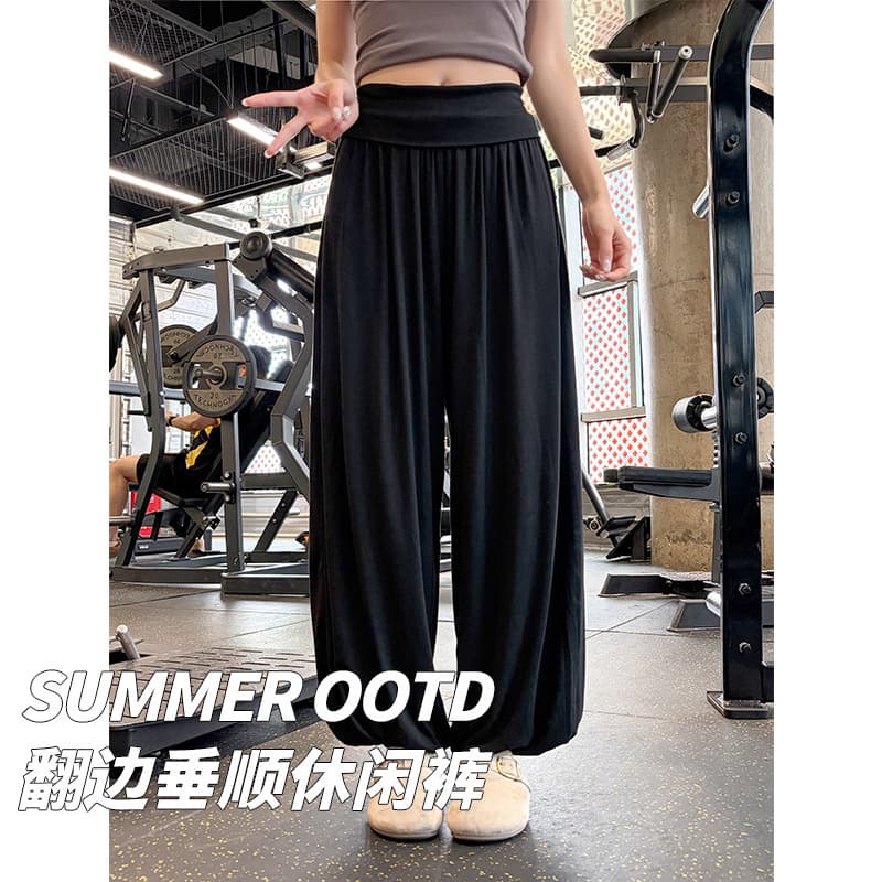 New Loose Casual Pants for Women Summer Thin High Waist Slimming Yoga Pants Wide Waistband Drape Straight Wide Leg Sweatpants