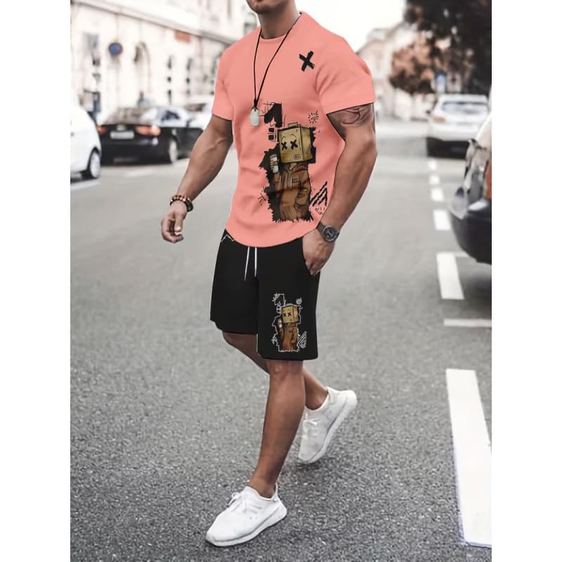 Cross-border Trade 2026 New Summer Casual Sports Loose Two-Piece Set 3D Printed Short Sleeve T-Shirt and Shorts Set for Men