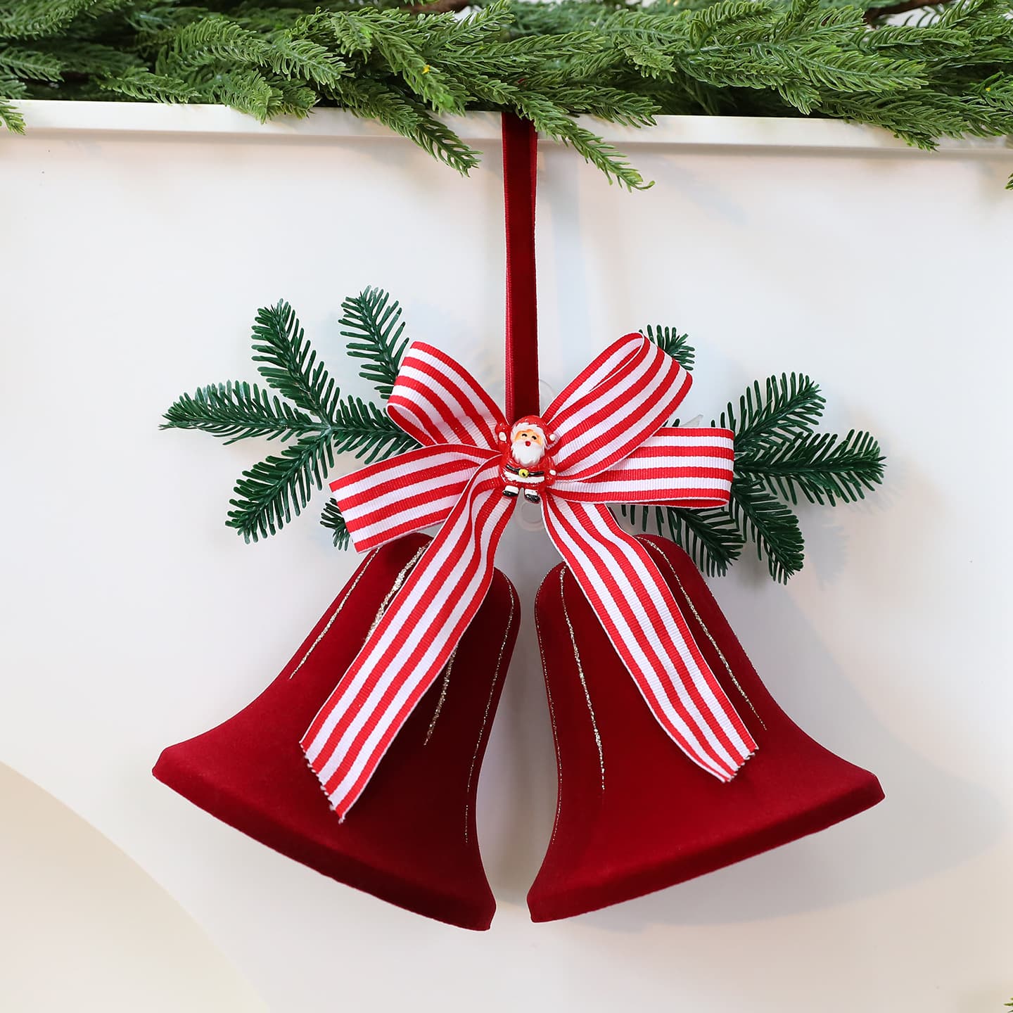Christmas Bell Pendant Wine Red Flocked Christmas Tree Decoration Bell Hanging Ornament In Stock for Scene Setup