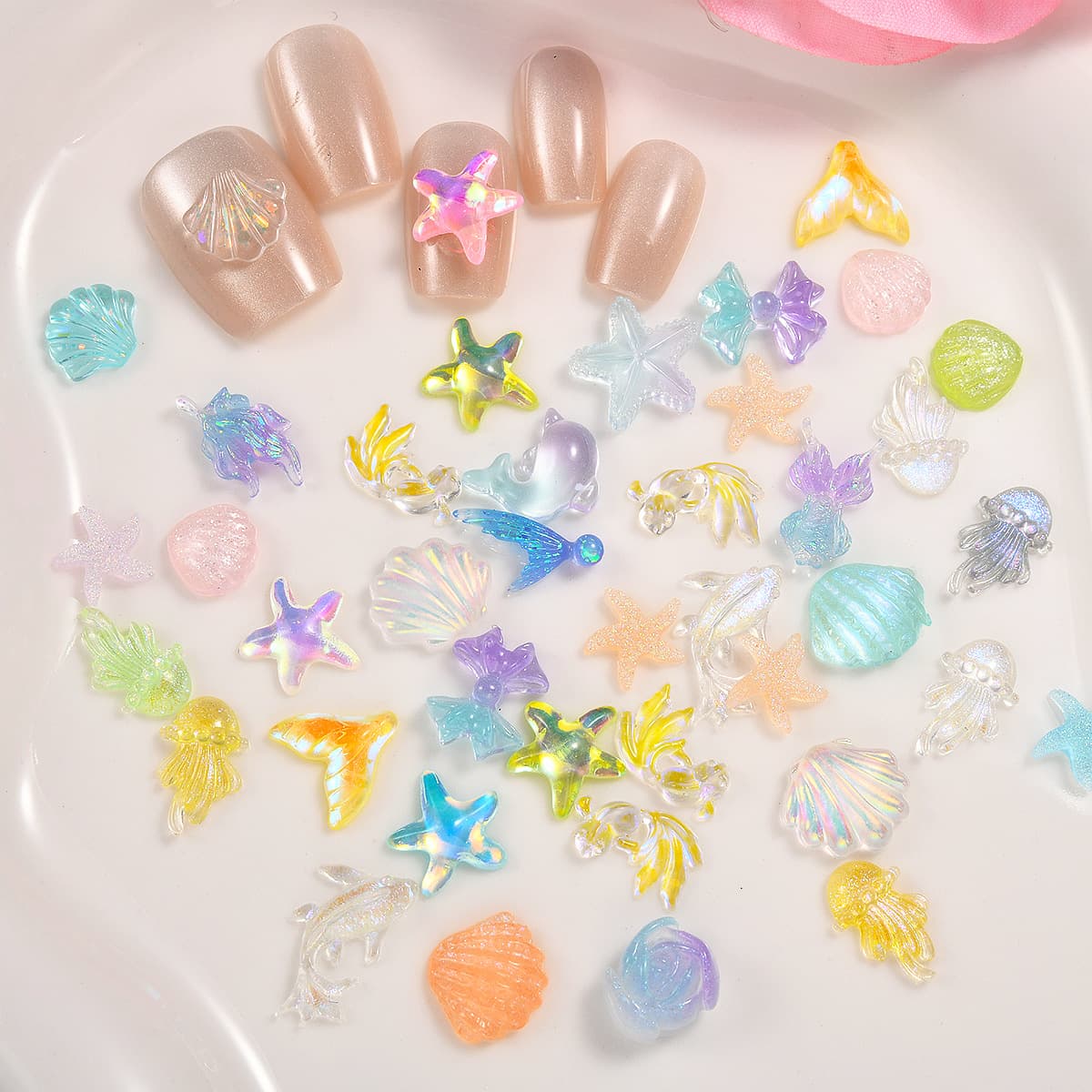 Ocean series creatures stars moon shells ins style manicure mobile phone case accessories resin nails diy manicure