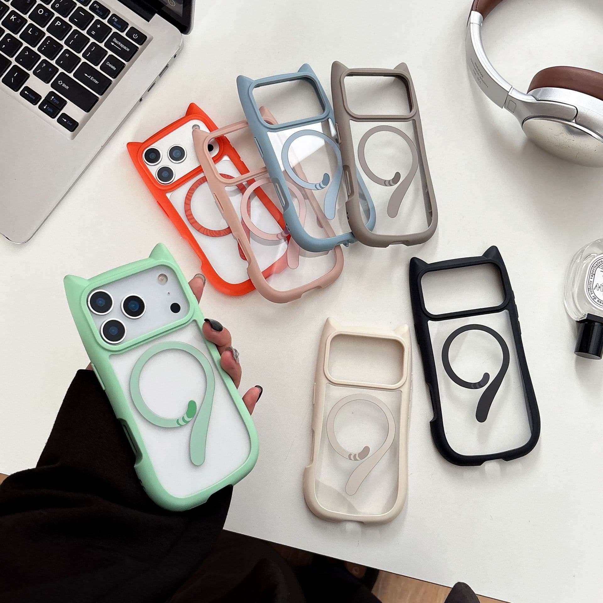 Case for iPhone 17 PRO, Ins Style Cat Ears, Magnetic Charging, Apple 16/15 Hard Case Acrylic E