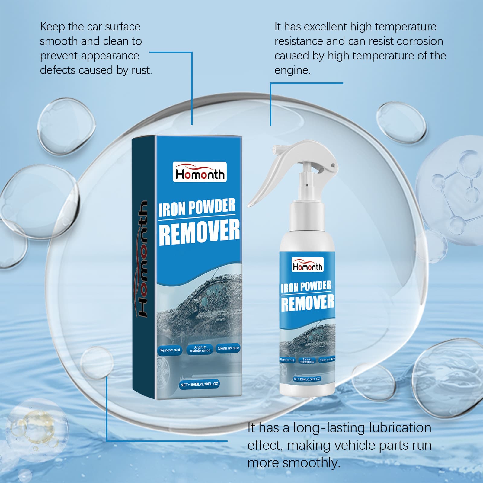 HOMONTH Car Anti-Rust Spray, Metal Renewal Rust Removal Anti-Rust Brightening Paint Care Polishing Agent
