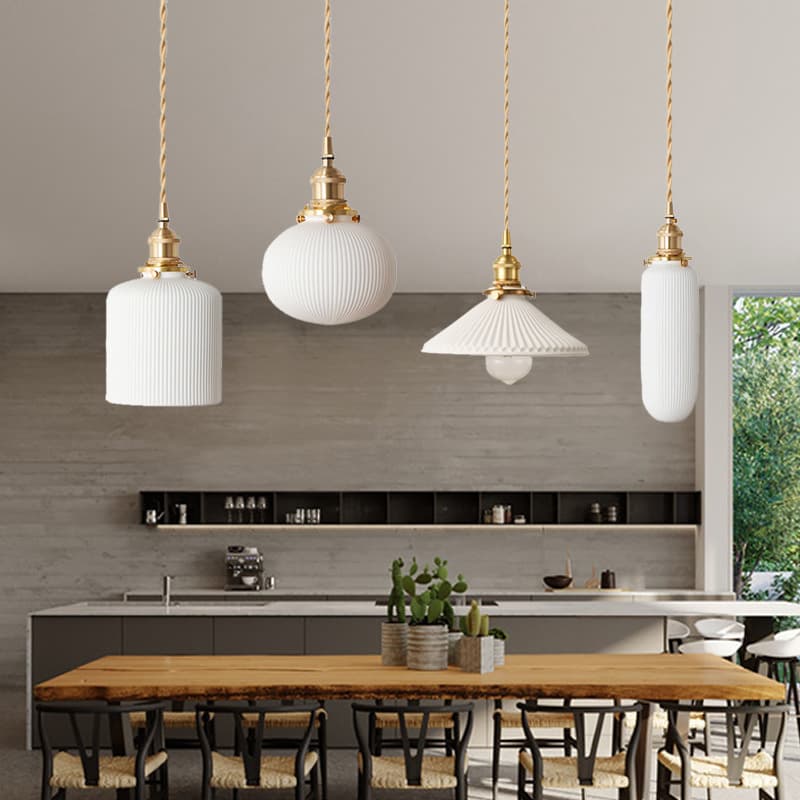 Japanese retro chandelier ins Nordic simple restaurant bedroom bedside dining table aisle Zhongshan pleated ceramic chandelier