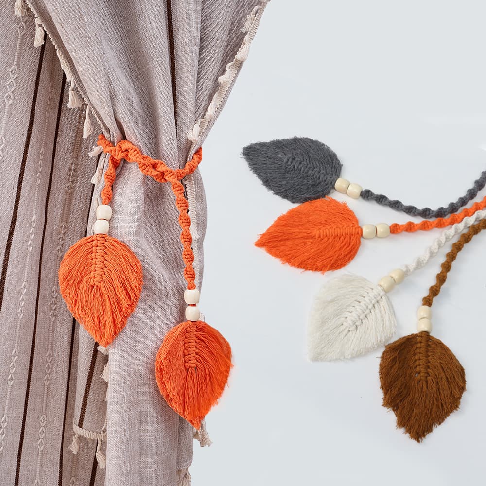 New cross-border product: Leaf-shaped curtain tiebacks, bohemian style curtain cords, handmade woven cotton rope curtain clips.
