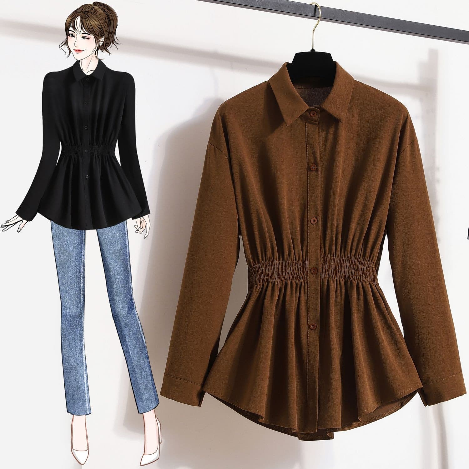 French Waist-Tucking Long-Sleeve Blouse for Women Fall 2026 New Stylish Chic Top Slimming and Flattering Fit