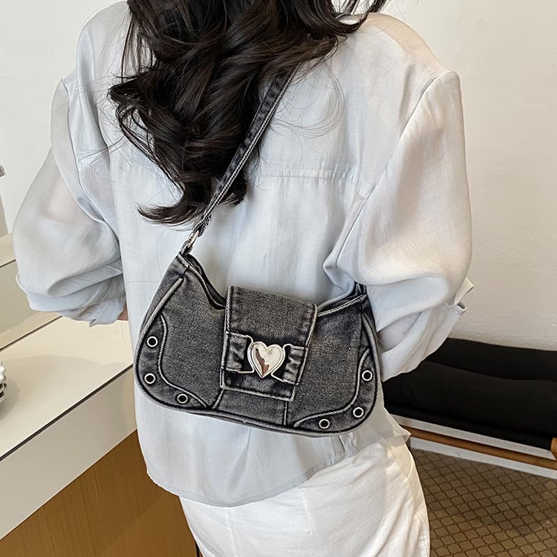 Cross-border popular super hot denim bag, sweet and cool hot girl style armpit bag, versatile shoulder bag, baguette bag for commuting