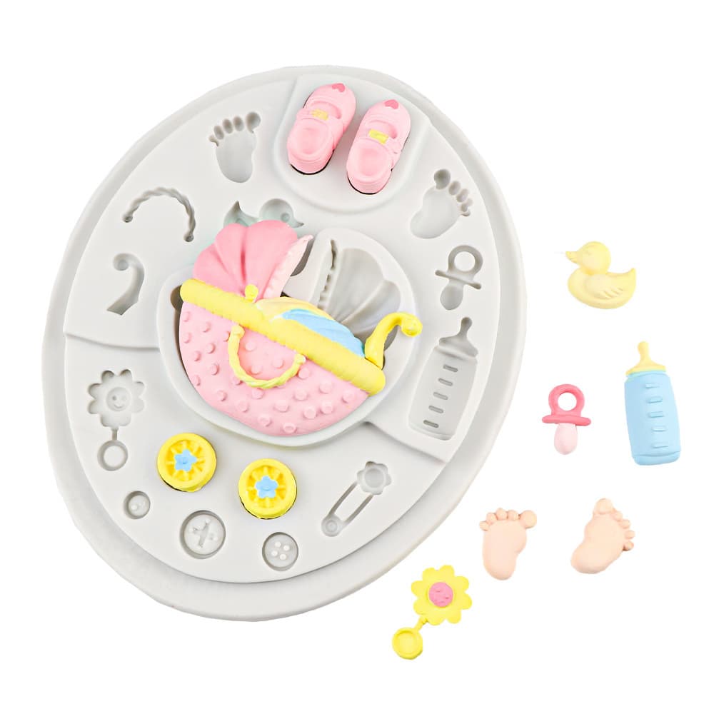 DIY Baby Stroller Fondant Silicone Mold Baby Series Handmade Fondant Chocolate Baking Silicone Mold