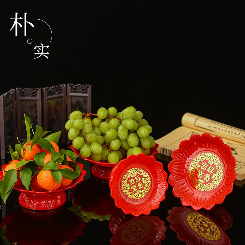 Offering Plate Tall Stem Fruit Plate Red Lotus Offering Tray Buddhist Home Altar Supplies Fruit Plate Manufacturer