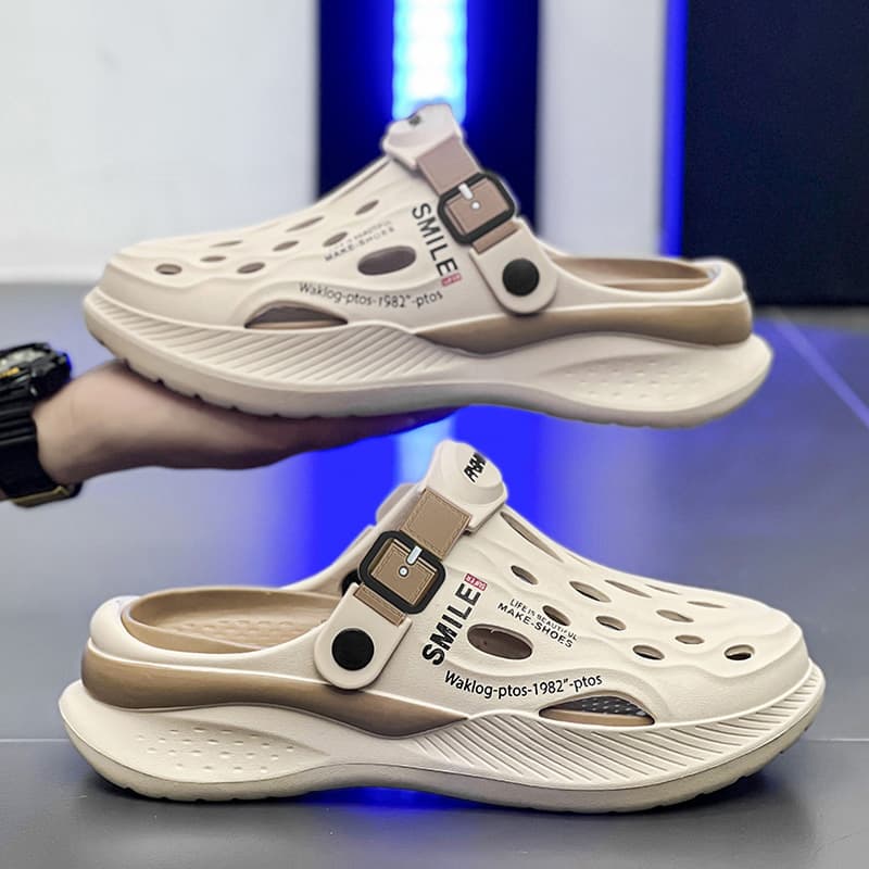 Men's Croc Sandals Summer Outdoor Cloud-Like Feel Dual-Purpose Toe-Covered Slippers, Sports Casual Beach Sandals