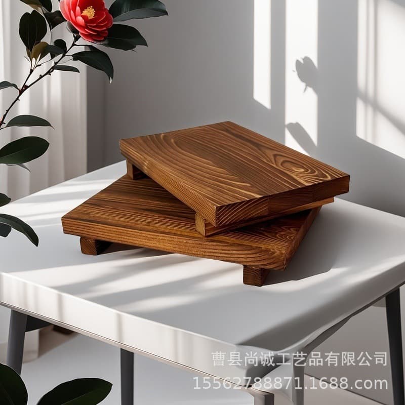 Wooden Tray Base Square Plant Pot Stand Bathroom Toiletry Organizer Desktop Figurine Display Stand