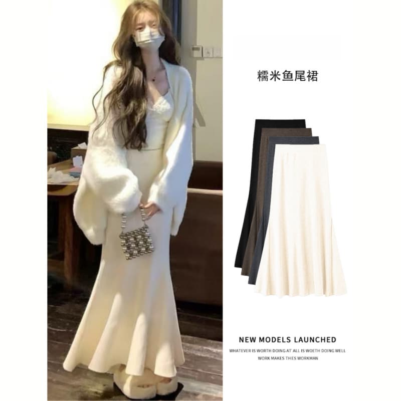 Gentle Korean Style Fishtail Skirt for Women Fall Winter 2026 Mid-Length A-Line Skirt Elegant Pure Desire Bodycon Half Skirt