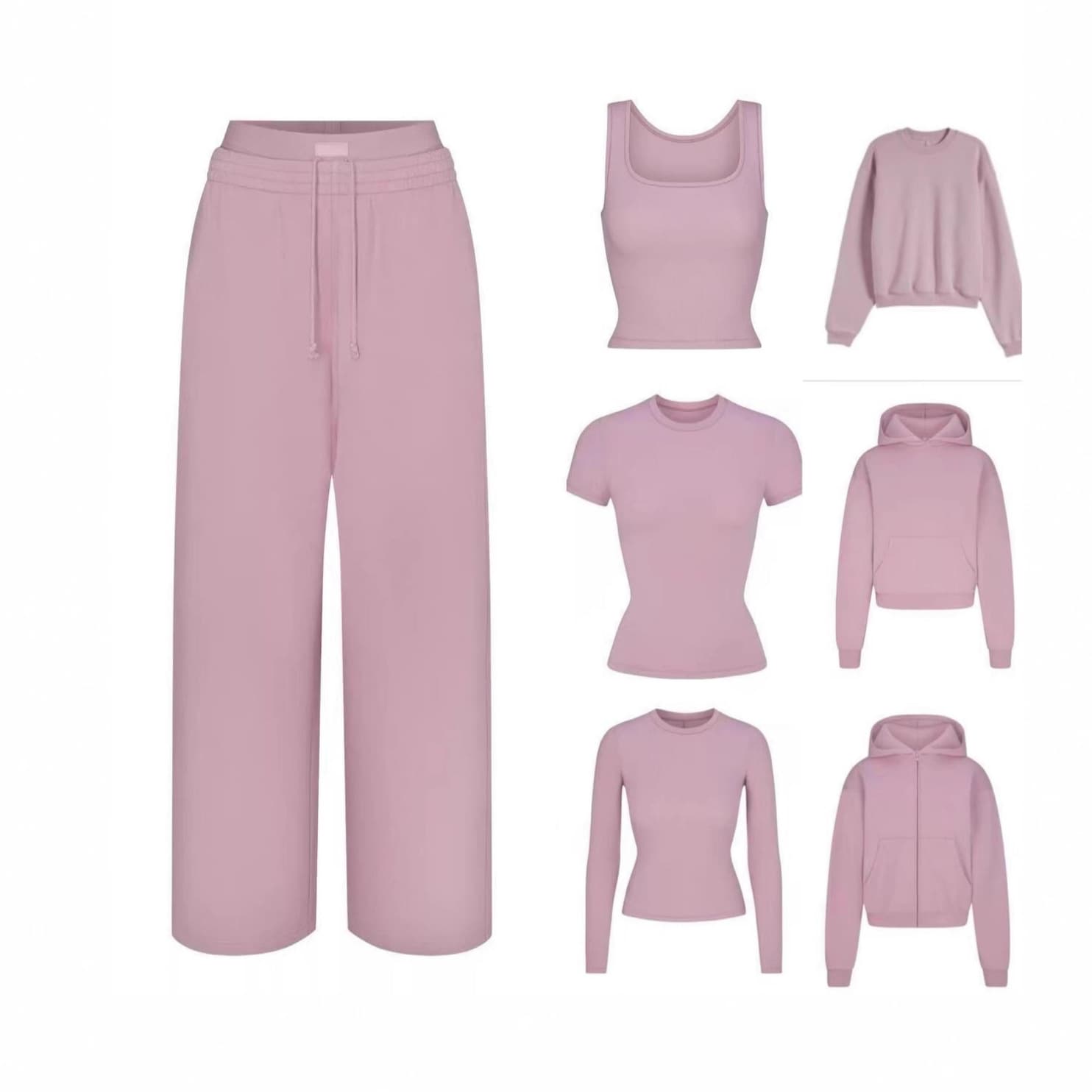 Kardashian SKIMS Pink Purple Collection Hoodie Ribbed Long Sleeve Short Sleeve Vest Fleece Sweatshirt Jacket Pants