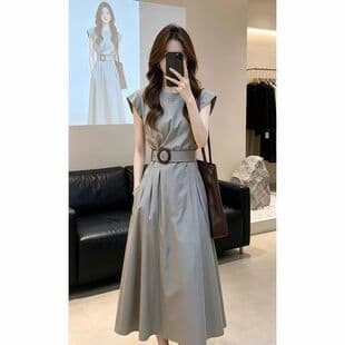 Mature Light Luxury Gray Dress for Women 2026 Summer New Waist-Cinching Slim Mid-Length Premium Casual Dress
