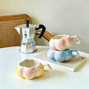 Healing Gradient Coffee Cup, Blue Sky Cloud Ceramic Cup, Creative Irregular Drinking Cup, Cute Chunky Hand-Pulled Cup