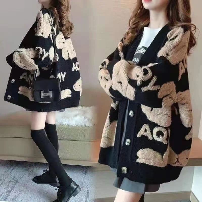 Sweater Coat Spring/Autumn/Winter Women's Clothing Anti-Pilling New Lazy Style Ins Korean Loose Knit Cardigan Fashionable