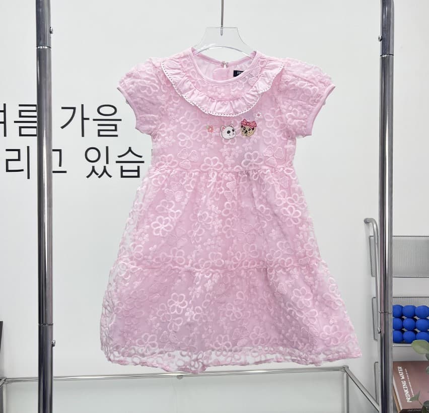 special! Summer girls flower embroidered hollow organza short-sleeved dress TKOW95152O