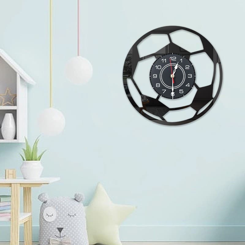 Cross-Border New Football-Themed Creative Acrylic Wall Clock for Living Room Decoration, Simple Grid Background Wall Silent Clock