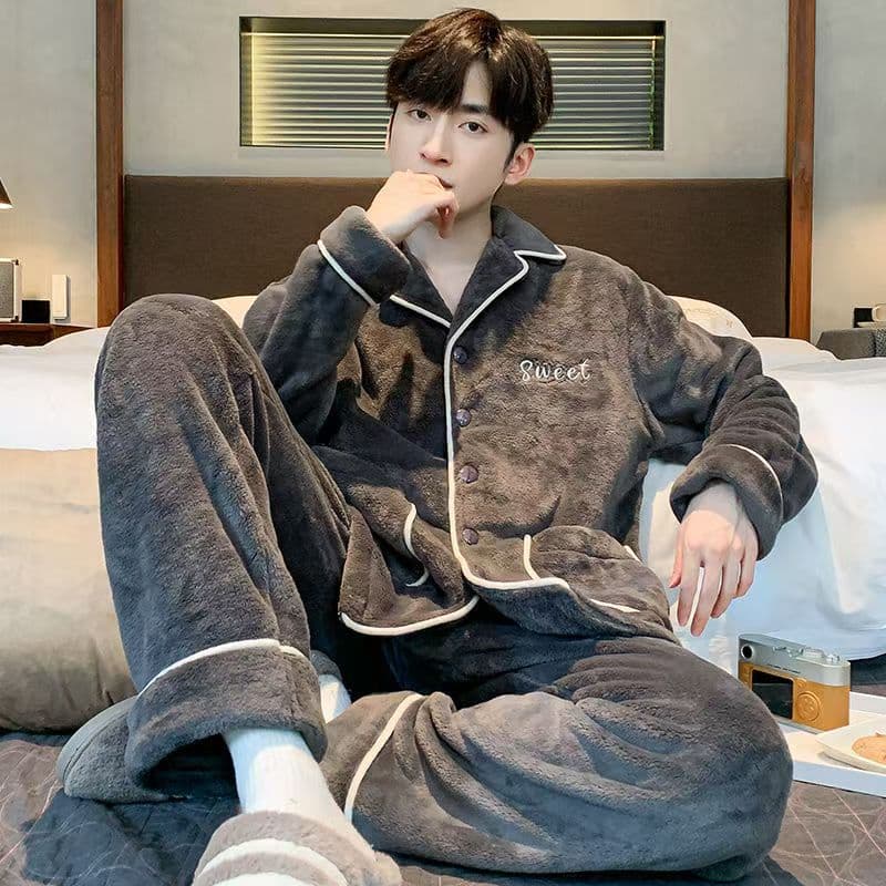 Men's Pajamas Winter Coral Fleece Flannel Thickened Winter Homewear Autumn Winter Style